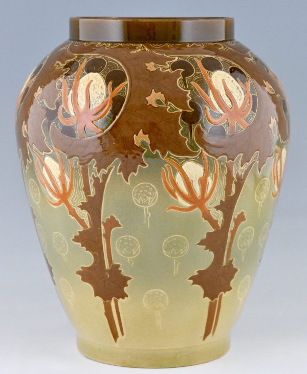 Jugendstil Vase Keramik mit Blumen