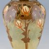 Vase Art Nouveau en céramique decor floral