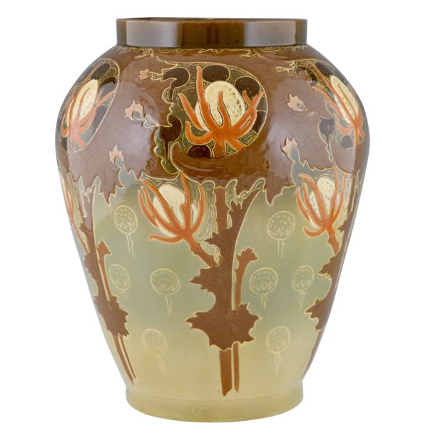 Jugendstil Vase Keramik mit Blumen