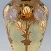 Vase Art Nouveau en céramique decor floral