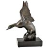 Art Deco bronzen sculptuur van een eend