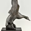 Art Deco bronze sculpture of a duck.