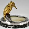 Antiek bronzen schaal sculptuur met  ijsvogel