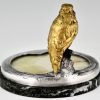 Antiek bronzen schaal sculptuur met  ijsvogel