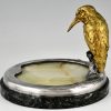 Antiek bronzen schaal sculptuur met  ijsvogel