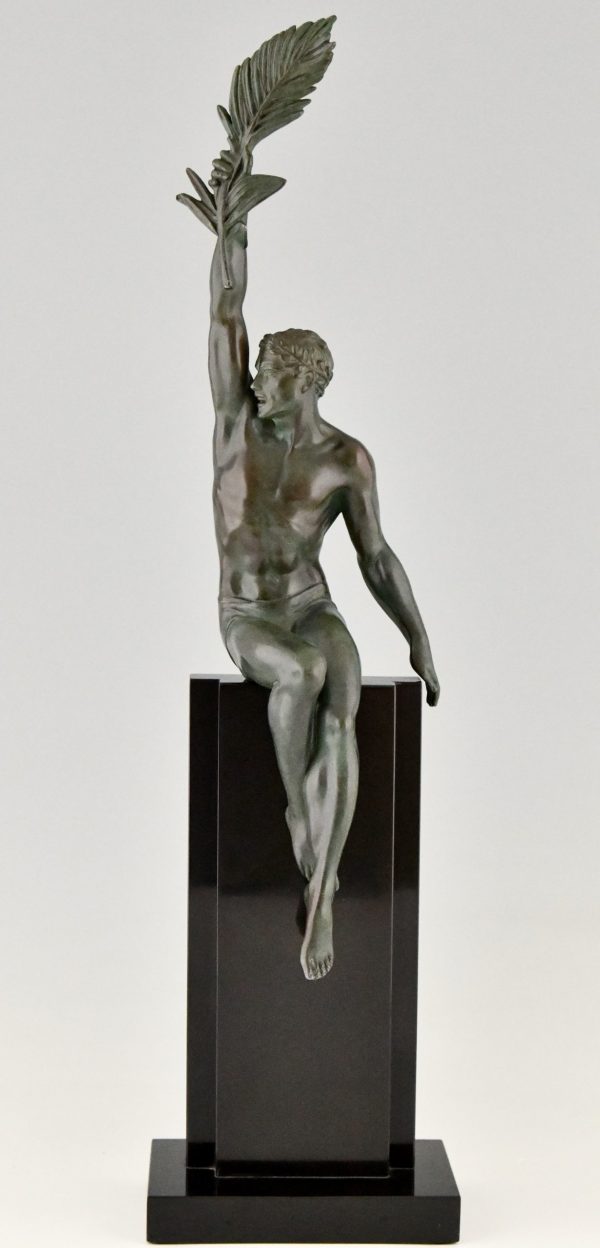 Art Deco sculpture athlete with palm leave