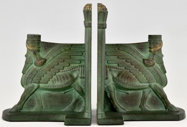 Art Deco bronze Lamassu bookends