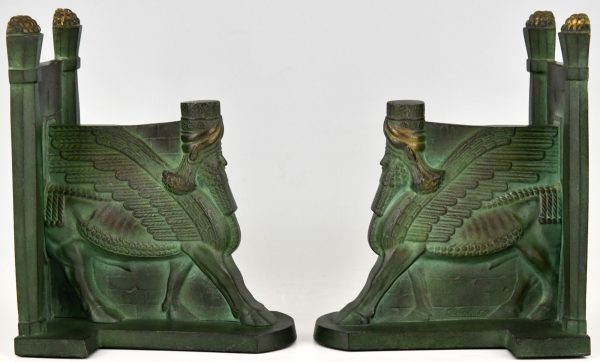 Art Deco serre livres en bronze Lamassu