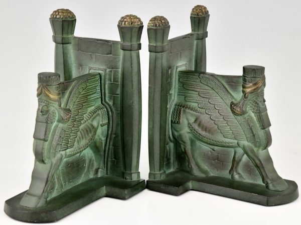 Art Deco serre livres en bronze Lamassu