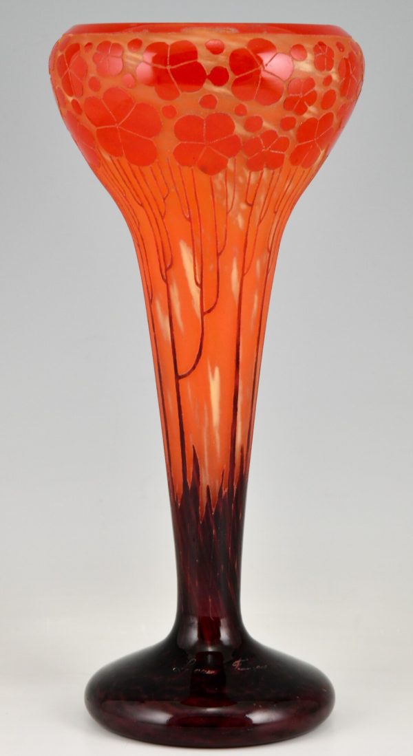 Vase Art Deco verre orange Art Deco Cardamines