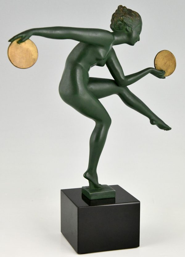 Sculpture Art Déco danseuse nue aux disques