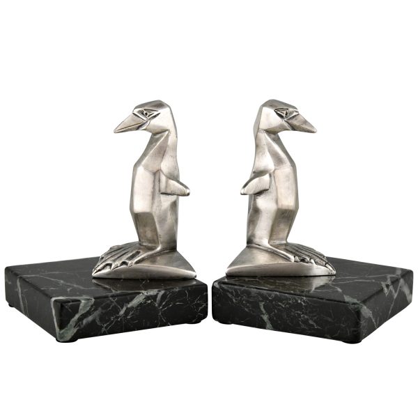 Art Deco bronzen boekensteunen pinguïn