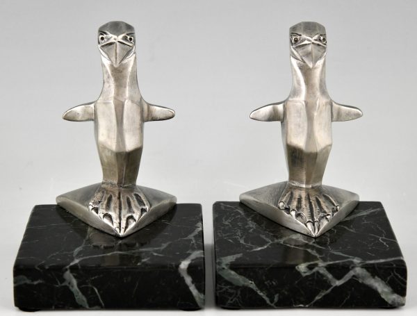 Art Deco serre livres en bronze pingouin