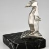 Art Deco serre livres en bronze pingouin