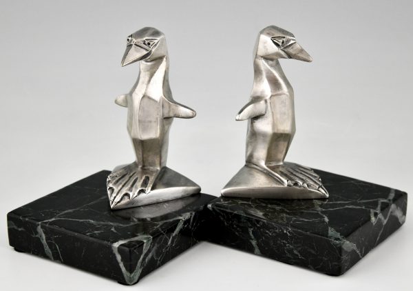 Art Deco bronzen boekensteunen pinguïn