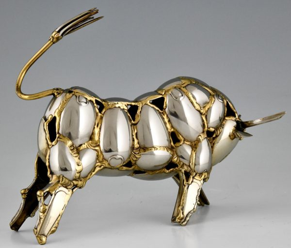 Large cutlery sculpture of a bull