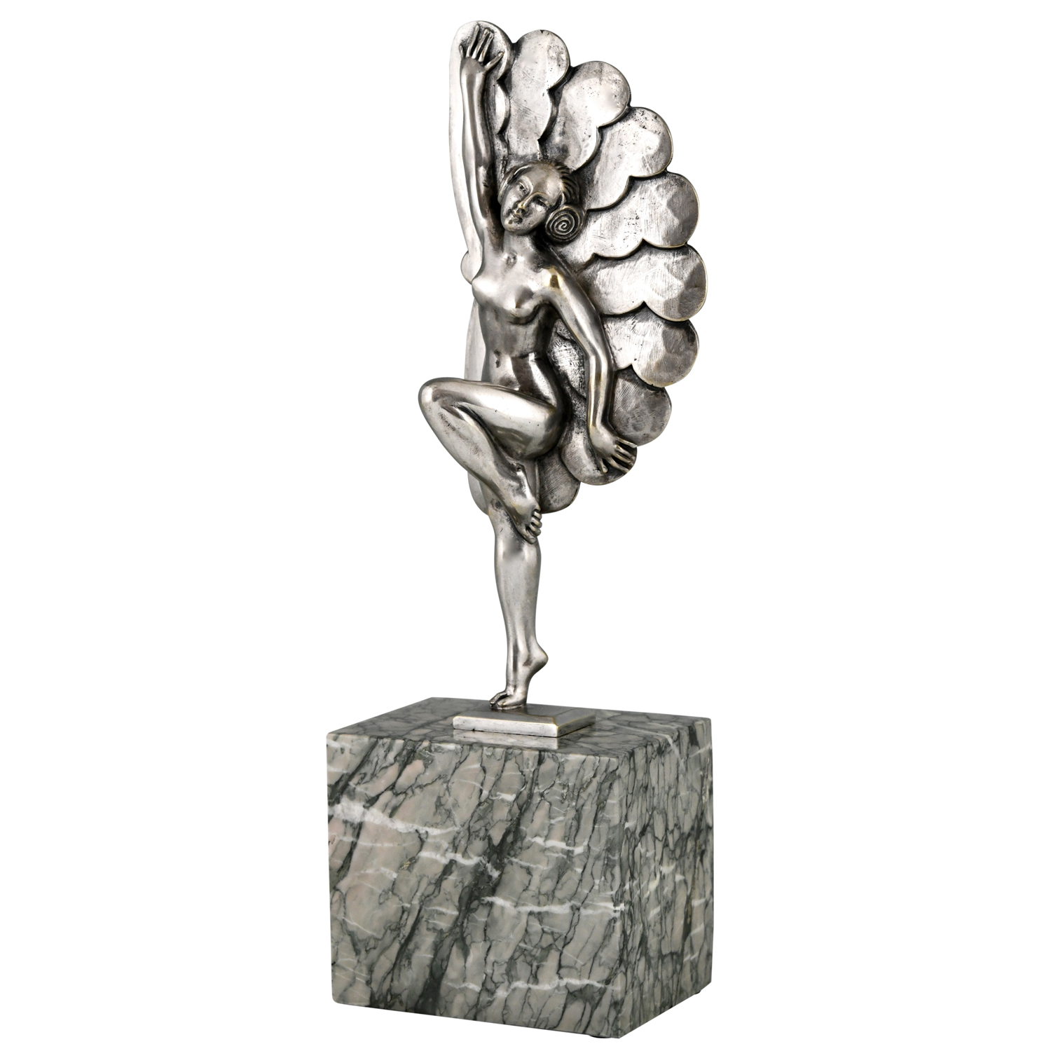 Art Deco verzilverd bronzen sculptuur danseres