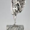 Art Deco silvered bronze sculpture dancer with feathers