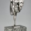 Art Deco silvered bronze sculpture dancer with feathers