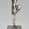 Art Deco silvered bronze sculpture dancer with feathers