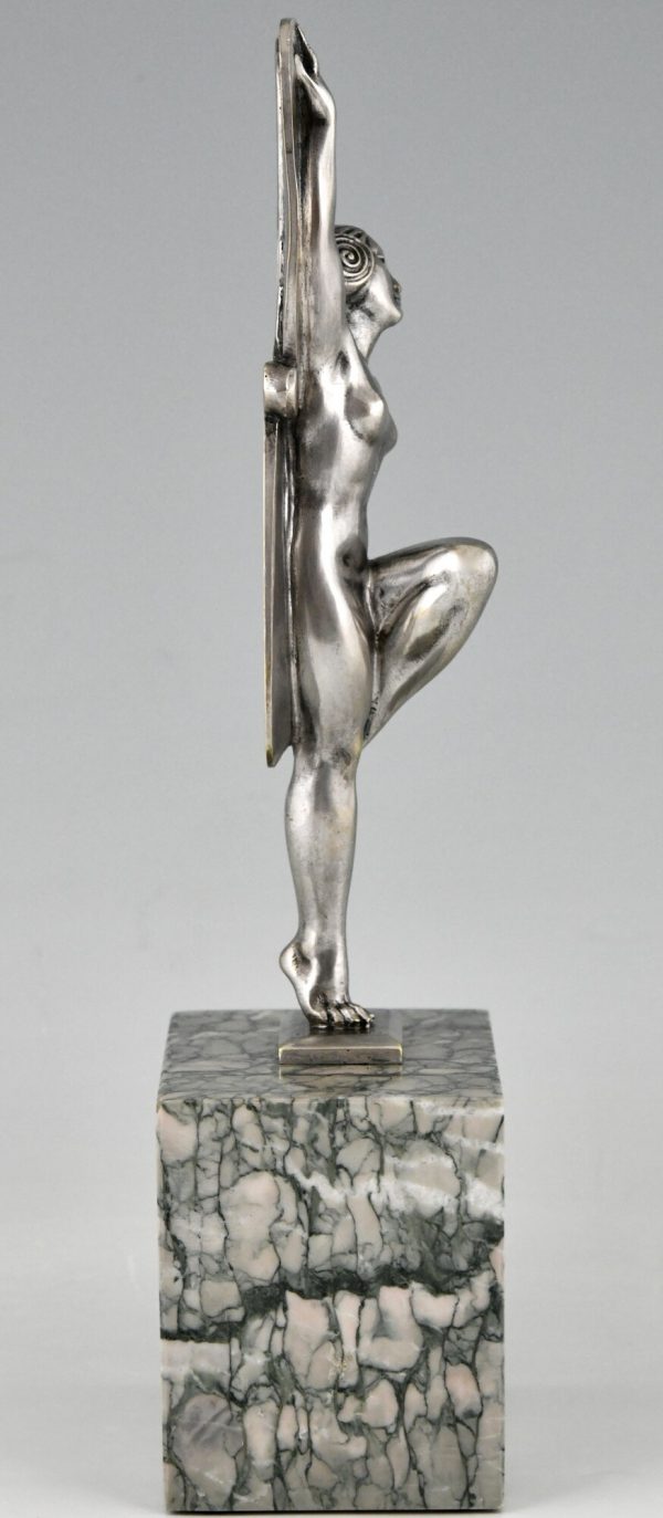 Art Deco Skulptur Bronze versilbert Tänzerin