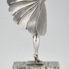 Art Deco silvered bronze sculpture dancer with feathers