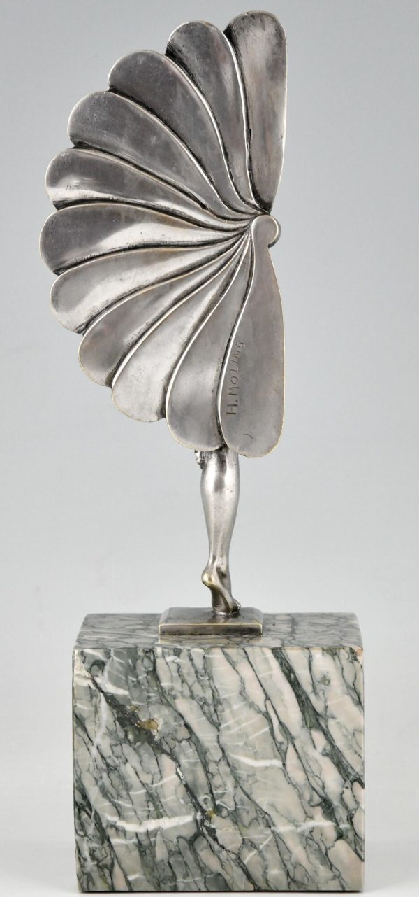 Art Deco silvered bronze sculpture dancer with feathers