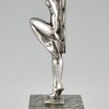 Art Deco silvered bronze sculpture dancer with feathers