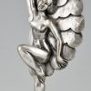 Art Deco silvered bronze sculpture dancer with feathers