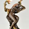 Jugendstil Lampe Bronze Frauenakt met Schlange und Blumen