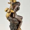 Art Nouveau bronze lamp nude with snake and flowers