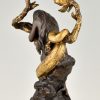 Lampe en bronze Art Nouveau femme nue, serpent et fleurs