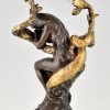 Lampe en bronze Art Nouveau femme nue, serpent et fleurs