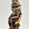 Art Nouveau bronze lamp nude with snake and flowers