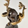 Art Nouveau bronze lamp nude with snake and flowers