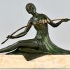 Sculpture en bronze Art Deco femme aux oiseaux