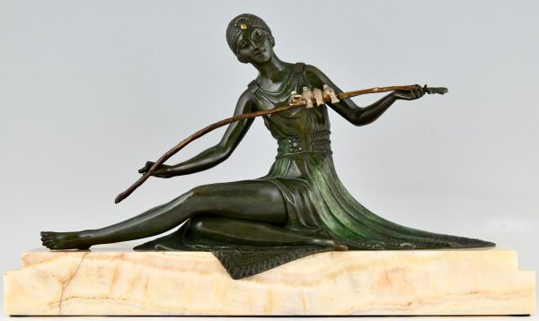 Art Deco bronze sculpture seated lady with birds