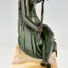 Art Deco bronze sculpture seated lady with birds