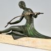 Art Deco bronzen sculptuur zittende vrouw met vogels