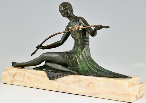 Art Deco bronze sculpture seated lady with birds