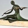 Art Deco bronzen sculptuur zittende vrouw met vogels