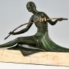 Art Deco bronze sculpture seated lady with birds