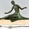 Art Deco bronzen sculptuur zittende vrouw met vogels