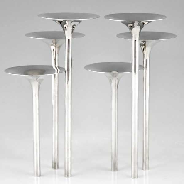 Mid Century pair of silvered flower stands or candleholders