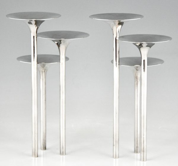 Mid Century pair of silvered flower stands or candleholders