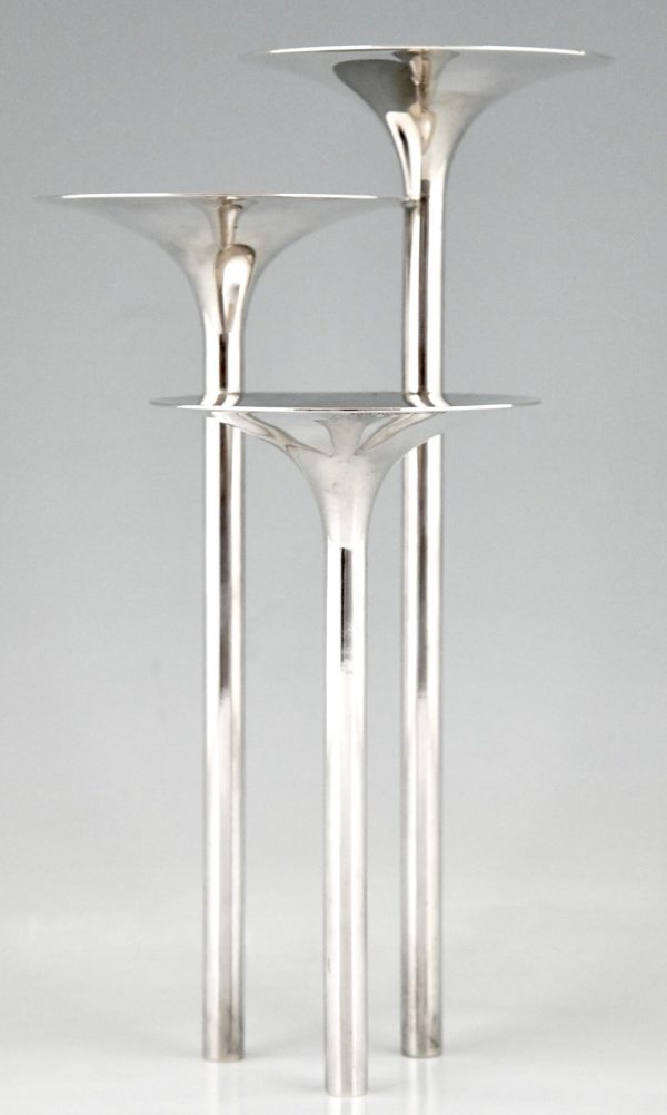 Mid Century pair of silvered flower stands or candleholders