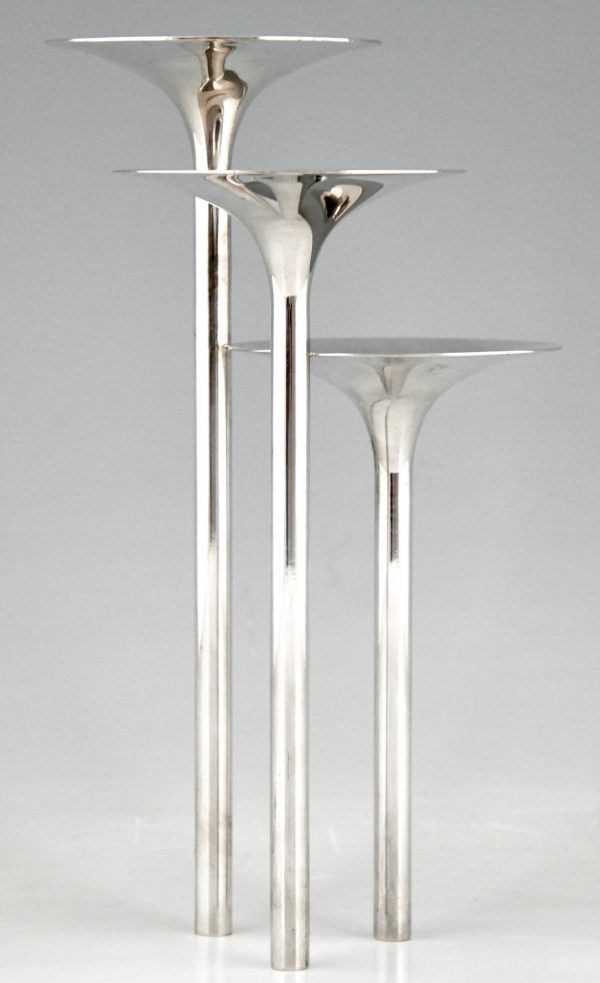 Mid Century pair of silvered flower stands or candleholders