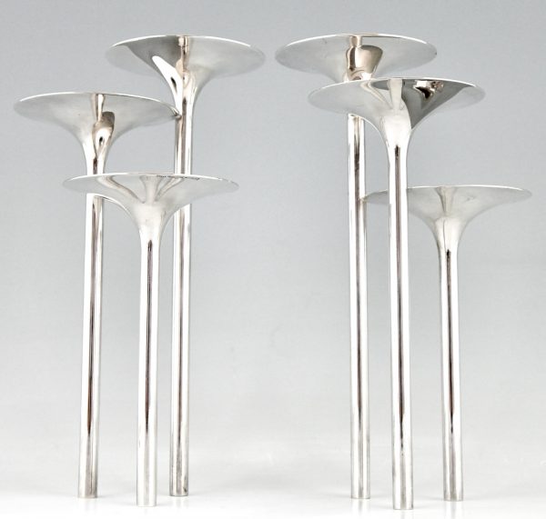 Mid Century pair of silvered flower stands or candleholders