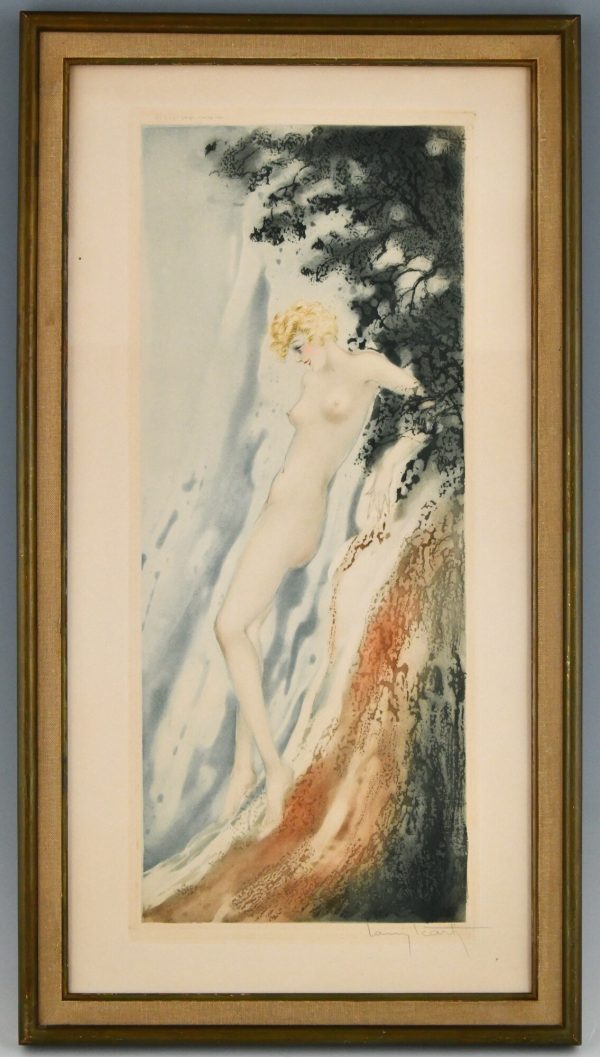 Pair of Art Deco etchings nudes in the waves