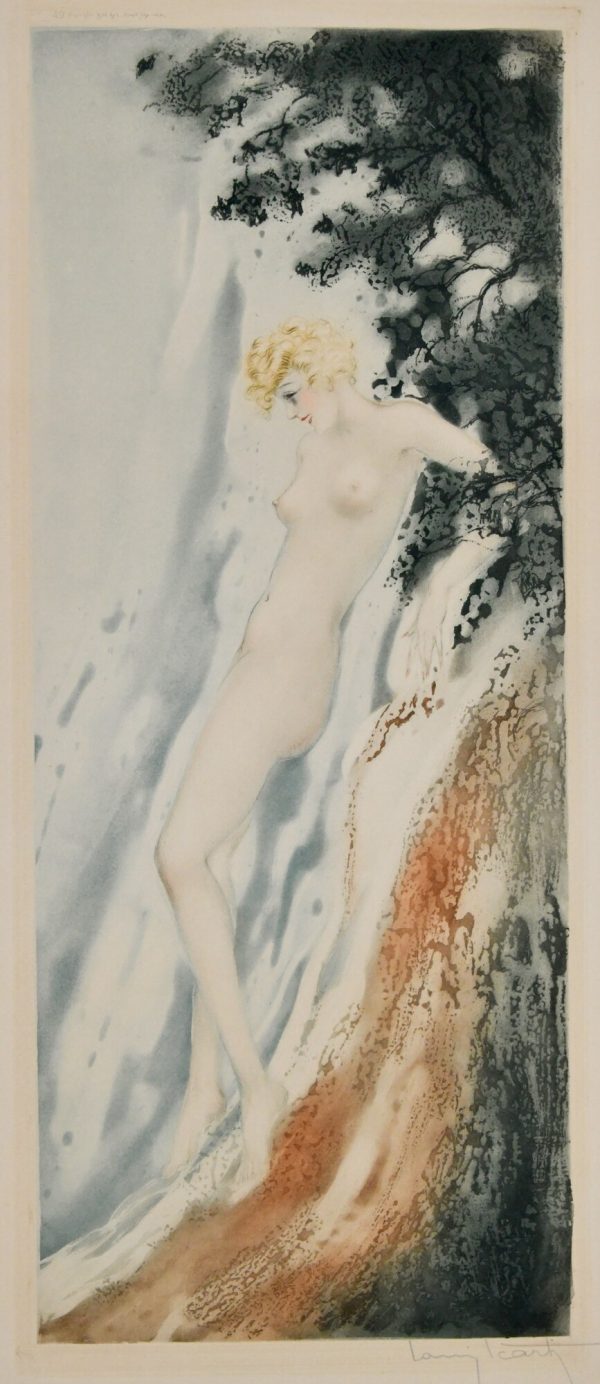 Pair of Art Deco etchings nudes in the waves